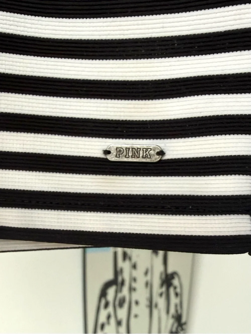 Vintage Y2K VS PINK Black White Striped Bandage Bodycon Mini Skirt XS Zip Back